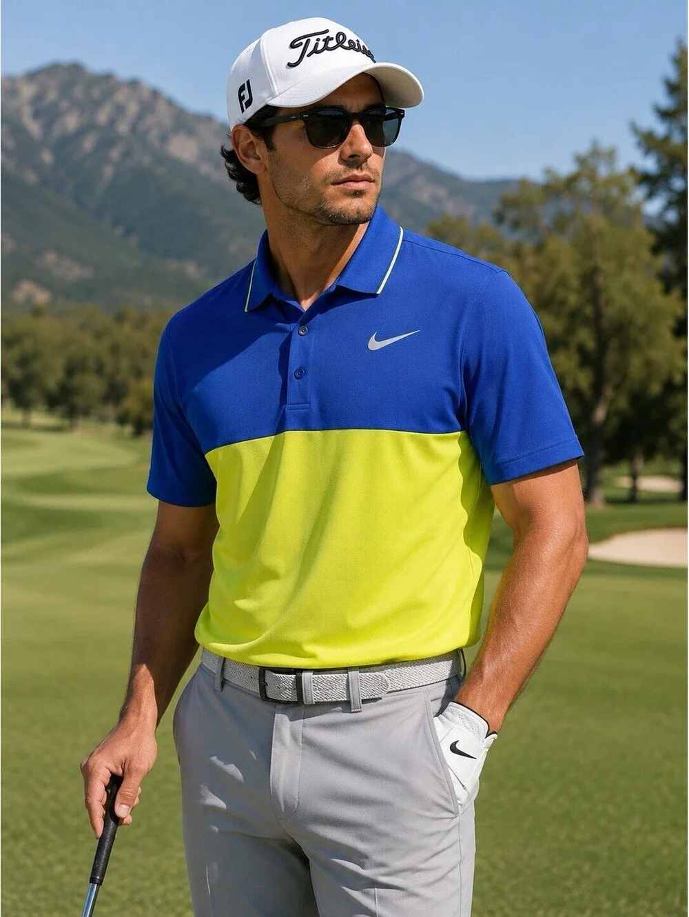 Nike Color Block Purple Yellow Golf Polo Size Small